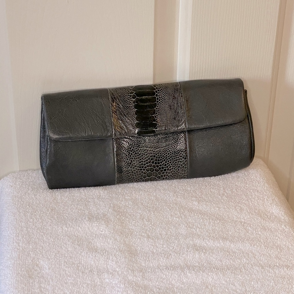 Dark Gray Leather/Lizard Clutch